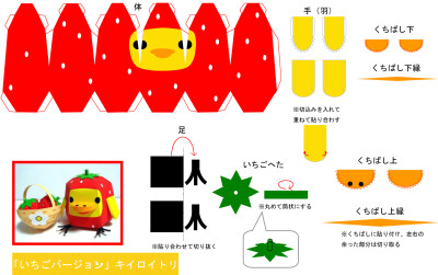 草莓装小黄鸡 纸模~~~其实按这个做成布偶也很棒啊~~n(*≧▽≦*)n