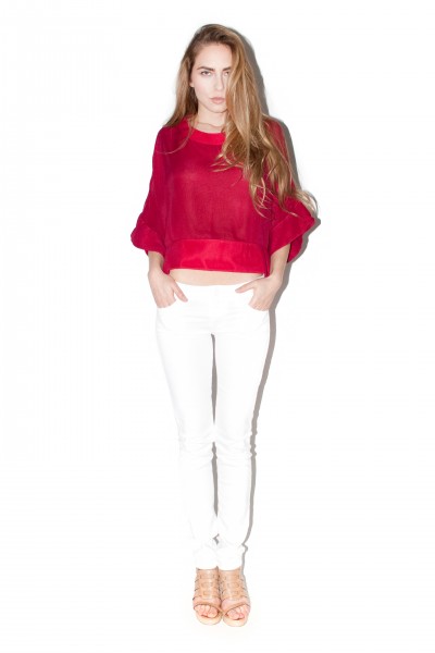 Batted Boy Silk Chiffon Blouse in Bone