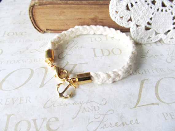 braided nautical rope bracelet with anchor charm (gold)