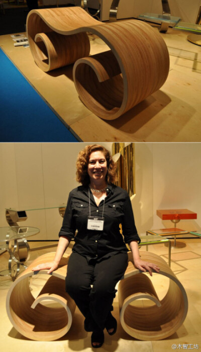 纽约设计师Laurie Beckerman的长凳作品“Ionic Bench”，灵感来源于希腊古典建筑的爱奥尼柱式（Ionic Order）。