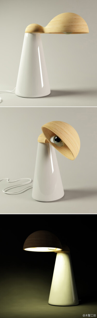 法国设计师Né à Brest用木材和陶瓷制作的台灯“La Lampada”。