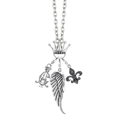 Christian Audigier Jewellery - Sterling Silver Triple Charm Pendant With Black Crystals-P041