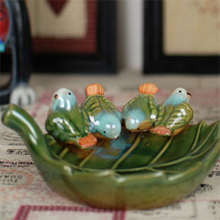陶瓷家居装饰品摆件肥皂盒 小鸟与叶子