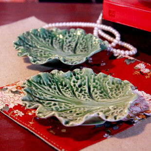 翡翠绿 陶瓷碟 小碟 调味碟 白菜形状