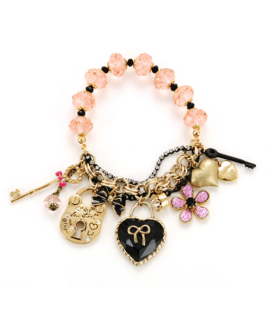 HEART KEY CHARM STRETCH BRACELET - Betsey Johnson