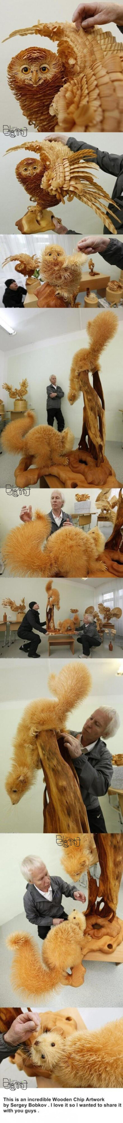 木屑也可以这么玩！ 收集的这些毛茸茸的动物雕塑，很难想象，看起来竟是如此地栩栩如生——艺术家Sergey Bobkov
