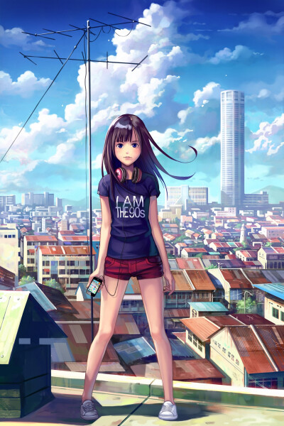 paintings landscapes cityscapes blue eyes headphones girl iPhone digital art artwork drawings anime girls / 1240x1860 Wallpaper