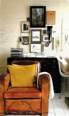 the eclectic wall and the gorgeous chair!!