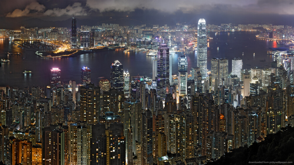 Hong Kong Night Skyline for 1366x768