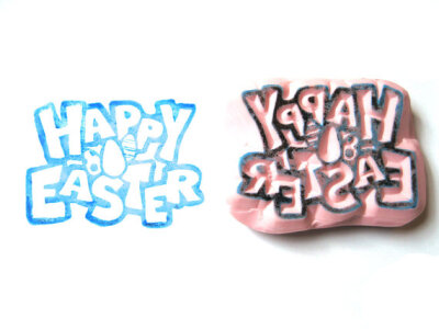 Happy Easter Hand Carved Rubber Stamp, Happy Easter Handmade Stamp