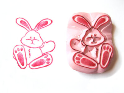 Easter Rubber Stamp, Easter Rabbit Hand Carved Rubber Stamp, Bunny Waving Hello Stamp