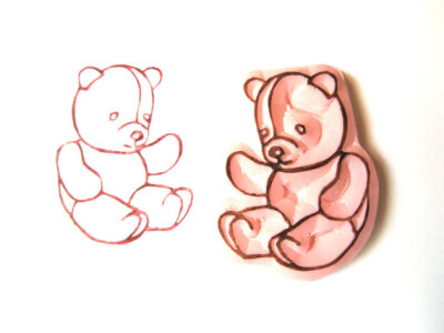 Teddy Bear Hand Carved Rubber Stamp