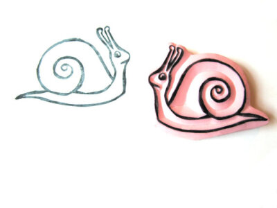 Snail Hand Carved Stamp, Snail Rubber Stamp