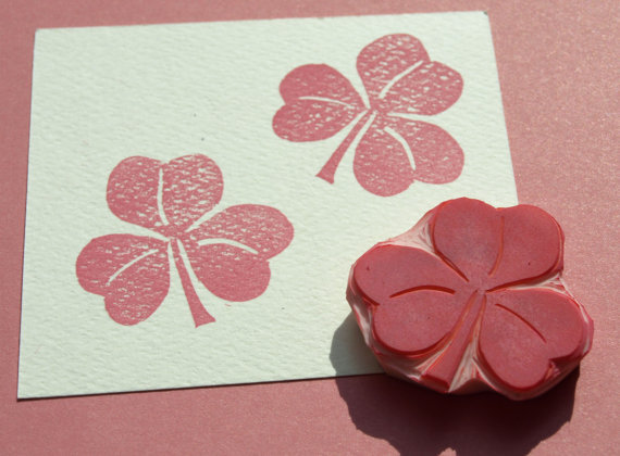 Clover Flower Rubber Stamp Hand Carved Handmade Stamp