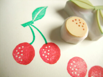 CHERRY. hand carved rubber stamp. fruits. 2 parts. (rsm-che)