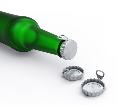 一个酒鬼不可能随身携带开瓶器，所以遭殃的是酒鬼的牙齿、手、筷子和桌子。有没有一个办法让酒鬼、牙齿、和桌子的生活更美好呢？ 方法很简单：在普通的啤酒盖上加一个易拉环，一拉即可。我怎么没想到？ 设计：Gong…