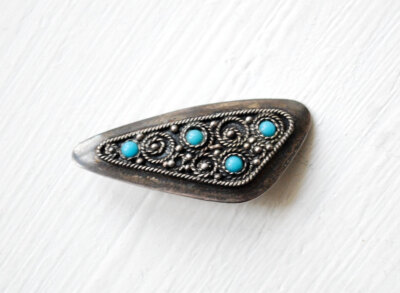 vintage 1970s pin // sterling silver israeli filigree turquoise