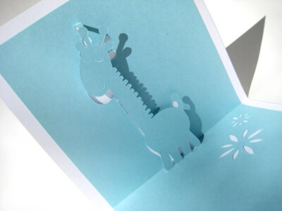 Blue Baby Giraffe Pop Up Card