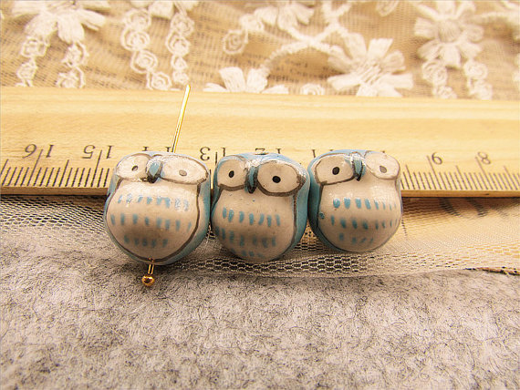 10 pcs adorable blue little eye owl beads