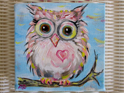 Owl Art- Original Painting- baby pink hoot owl