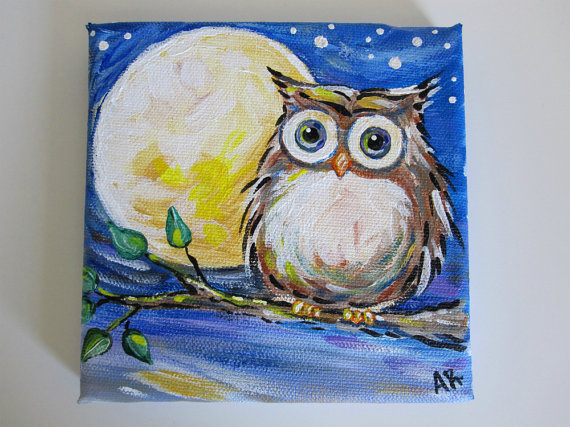 Owl Painting on Canvas- Night Owl- Original