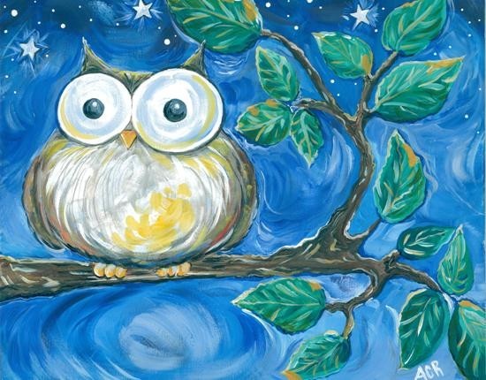 Owl Art Print- owl on a tree branch