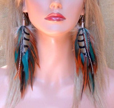 Long Feather Earrings Woodlands Feather Earrings by wildspirits