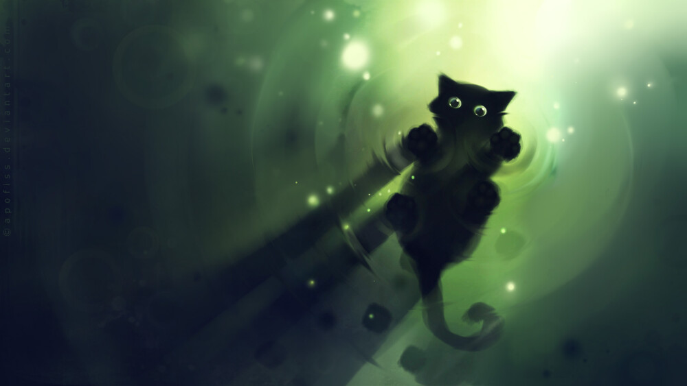 green abstract cats DeviantART artwork kittens Apofiss / 1920x1080 Wallpaper