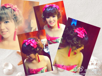 第四套，玫红小礼服~中西合璧的味道，当然要搭配不落俗套的饰品。特意淘来的流苏耳环我很满意~另外你们喜欢我DIY的组合蝴蝶结嘛？