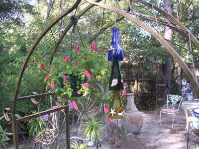 Garden yard porch art Beachcomber She Sells Shells by the Seashore handpainted windchime recycled wine bottle glass