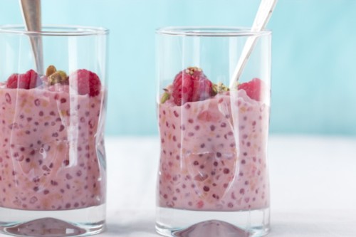 vegan raspberry tapioca pudding.