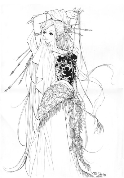 李堃的唯美国风插画，妖娆