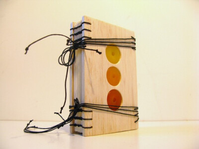 Journal Blank Book, Yellow Citrine Disks Coptic Stitched Balsa Wood