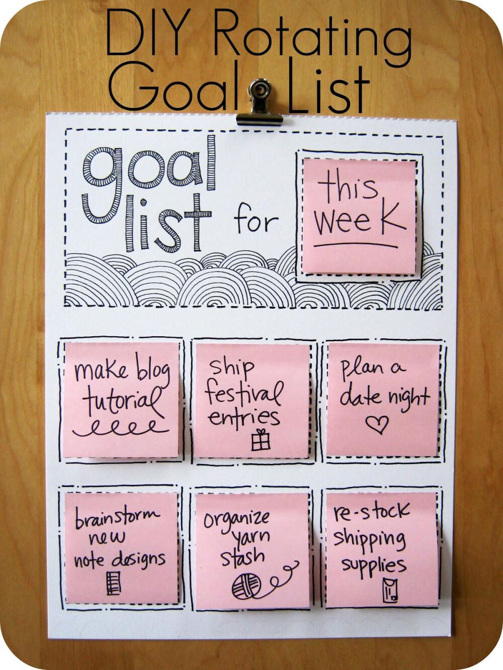 一張大底紙加上框線，就可以做到LIST BOARD。 LINK : http://cornflowerbluestudio.blogspot.com/2012/02/diy-rotating-goal-list.html :)