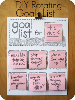 一張大底紙加上框線，就可以做到LIST BOARD。 LINK : http://cornflowerbluestudio.blogspot.com/2012/02/diy-rotating-goal-list.html  :)