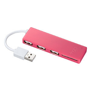 日本原装SANWA 时尚炫彩超薄收纳线四接口USB HUB+SD读卡器