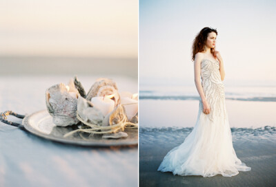 Oyster Shell Votives Kevin Hall Gown Beach Wedding Oncewed Magazine Jose Villa Joy Thigpen