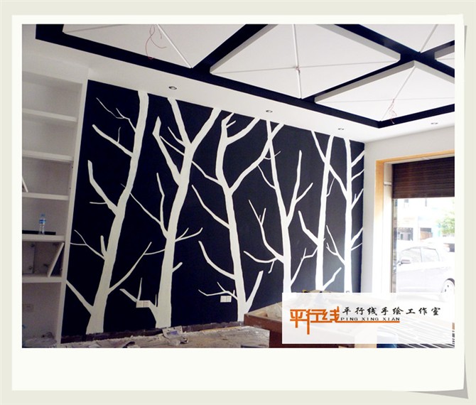 平行线彩绘-----办公室背景墙