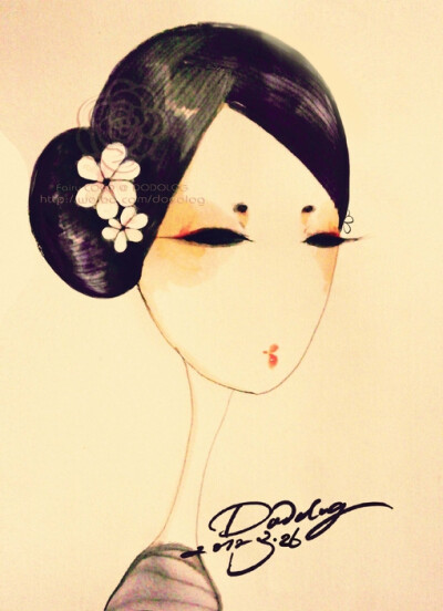 《 江 南 女 子 》、coco、Dodolog原创插画、水彩、插画、手绘、可爱、原创插画
