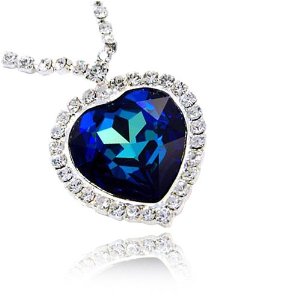 Fancy Large Titanic Blue Swarovski Crystal Heart Statement Pendant Necklace