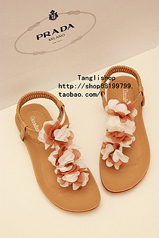 日系夏季新款甜美可爱小花朵T型夹脚凉鞋罗马女鞋