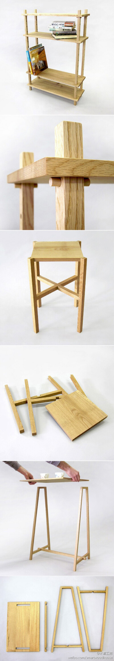 这是毕业于罗德岛设计学院的Louie Rigano设计的一组木家具，不用任何五金件就可以轻松组装。