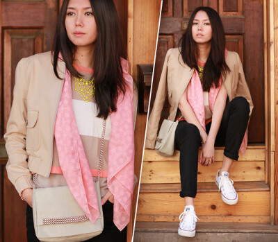 Somemoment Jacket, Converse Shoes, Somemoment Bag, Forever 21 Top And Necklace