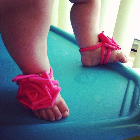 Baby Barefoot Sandals - Baby Girl - Toddler Girl - Baby shoes - Baby Shower - Hot pink, Baby Pink, Purple, White - Fits 0-3T