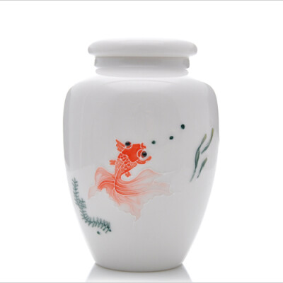 陶瓷茶具 手绘金鱼 茶叶罐