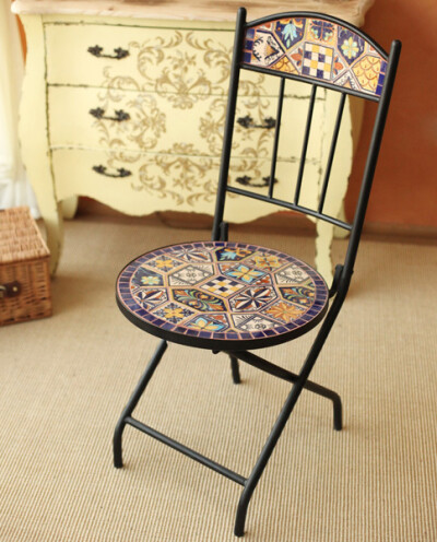 地中海手绘瓷片镶嵌铁艺椅子