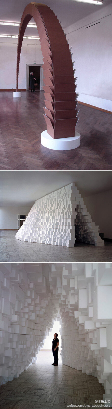 艺术家tobias putrih利用生活中最常见的纸箱制作的令人惊叹的装置