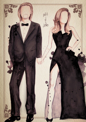 camila gray watercolor red carpet looks illustrations oscars 2012 brad pitt angelina jolie Watercolor Oscar Looks