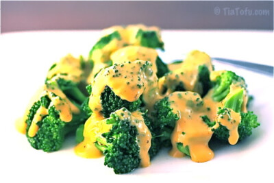 broccoli with vegan cheese sauce.