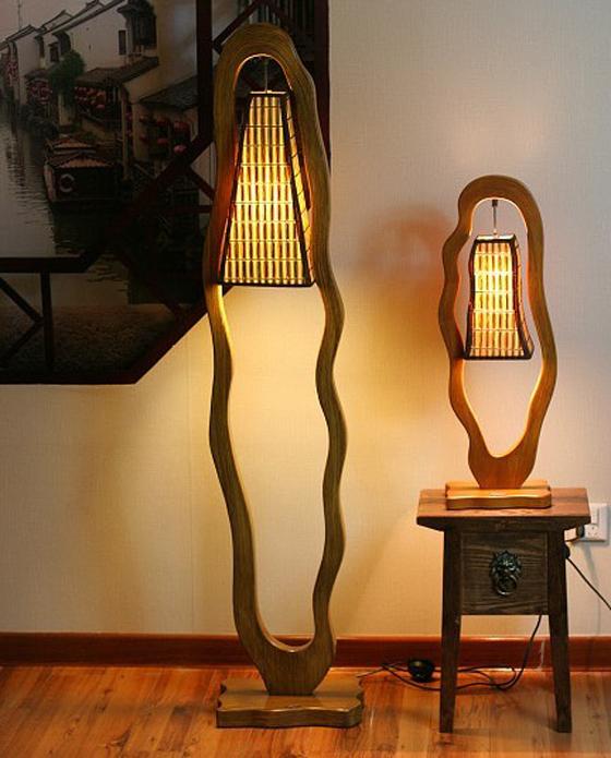 中式仿古复古地灯实木艺客厅卧室书房落地灯具，配上家里的木家具很有感觉